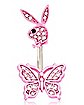 Pink Playboy Bunny Butterfly Belly Ring - 14 Gauge