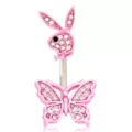 Pink Playboy Bunny Butterfly Belly Ring - 14 Gauge at Spencer's