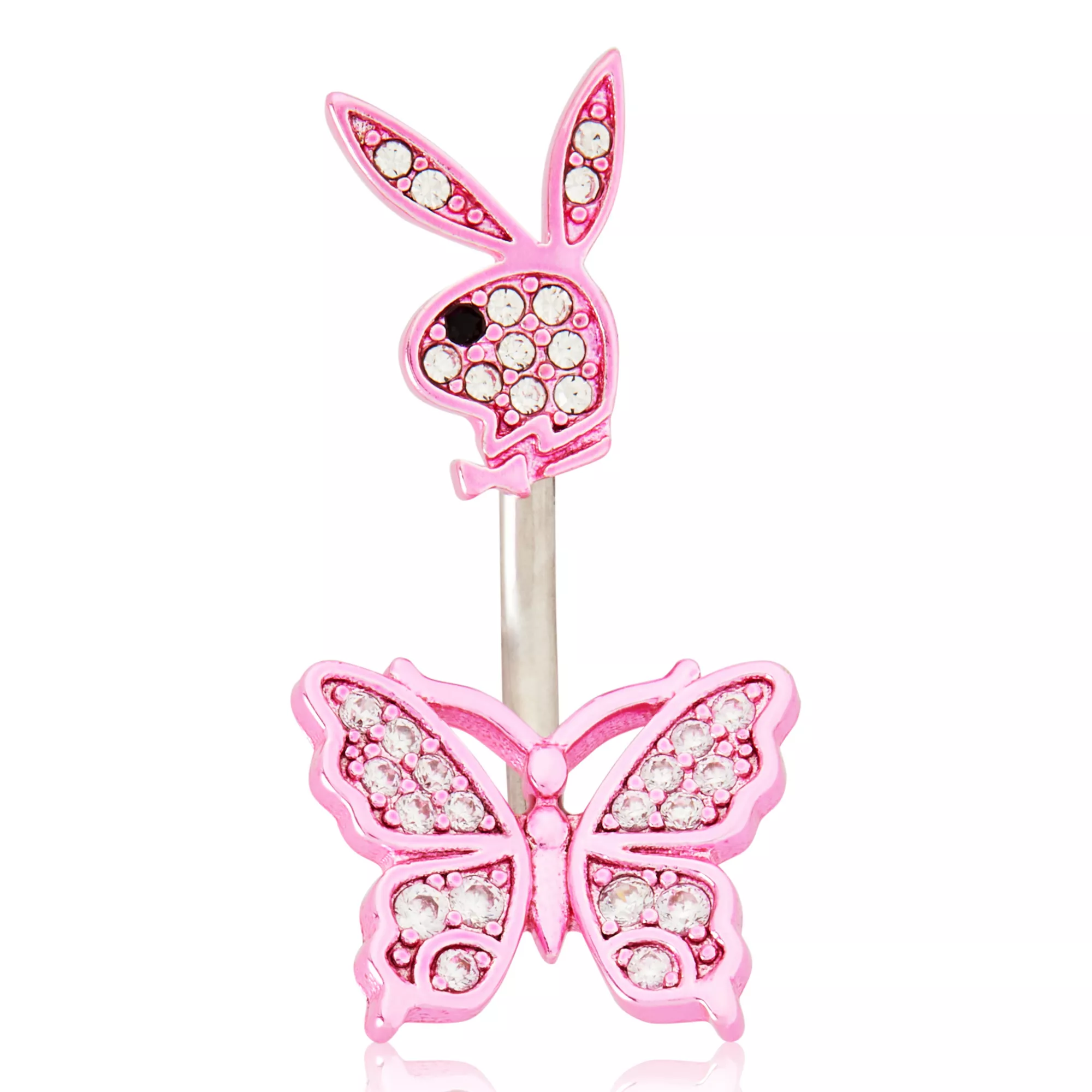 Pink Playboy Bunny Butterfly Belly Ring - 14 Gauge at Spencer's