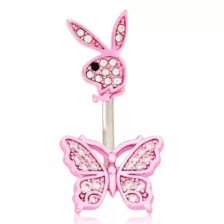 Pink Playboy Bunny Butterfly Belly Ring - 14 Gauge at Spencer's