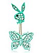 CZ Teal Butterfly Playboy Bunny Belly Ring - 14 Gauge