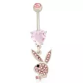 CZ Pink Playboy Bunny Heart Dangle Belly Ring - 14 Gauge at Spencer's