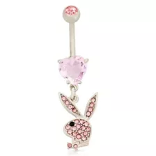 CZ Pink Playboy Bunny Heart Dangle Belly Ring - 14 Gauge at Spencer's