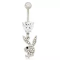 CZ Playboy Bunny Dangle Belly Ring - 14 Gauge at Spencer's