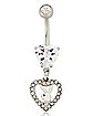 Clear CZ Playboy Bunny Dangle Heart Belly Ring - 14 Gauge