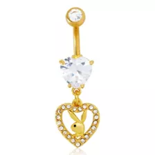 Goldtone CZ Playboy Bunny Heart Dangle Belly Ring - 14 Gauge at Spencer's