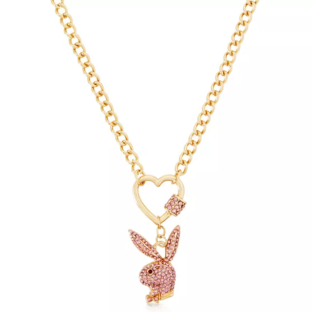 Goldtone Pink Playboy Bunny Chain Necklace at Spencer's