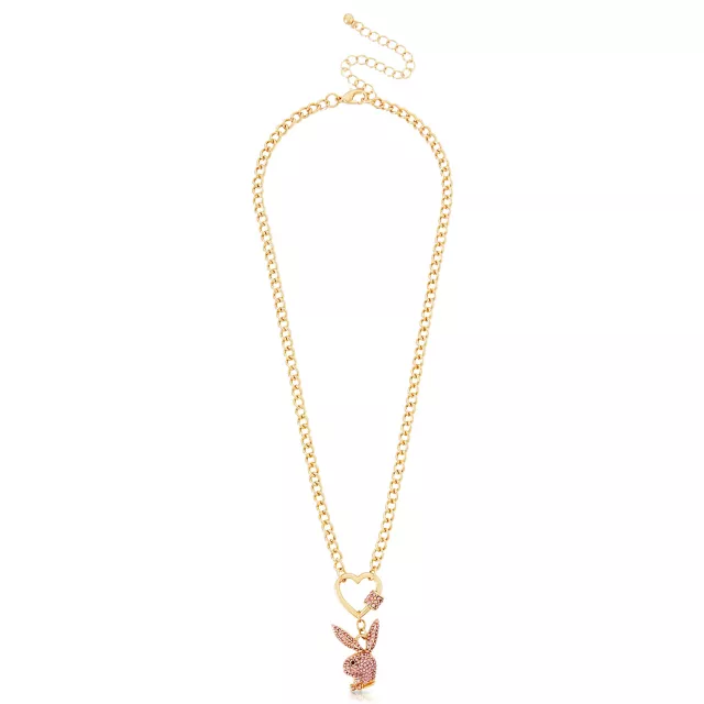 Goldtone Pink Playboy Bunny Chain Necklace at Spencer's