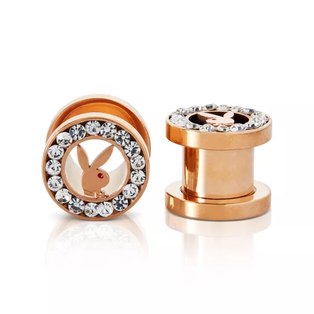 Rose Goldtone CZ Playboy Bunny Tunnel Plugs Spencer's