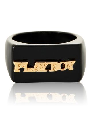 Multi-Pack Playboy Bunny CZ Black and Goldtone Rings - 5 Pack