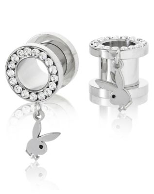 CZ Playboy Bunny Dangle Screw Fit Tunnel Plugs