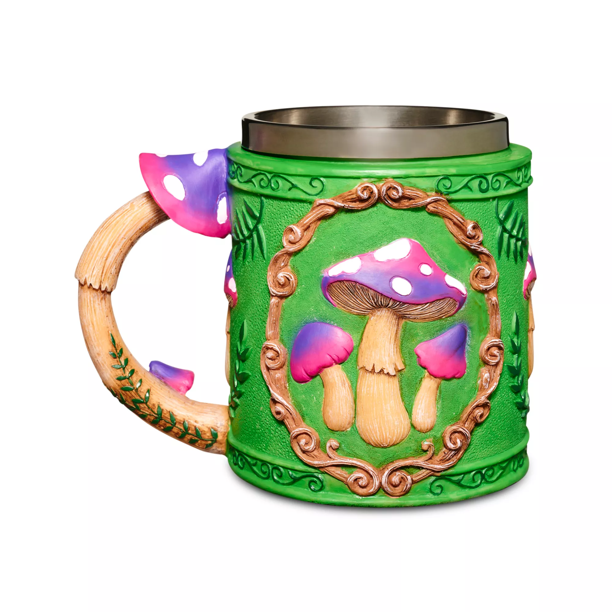 Green and Purple Mushroom Coffee Mug - 13.5 oz.