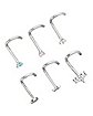Multi-Pack CZ Moon and Star Screw Nose Rings 6 Pack - 18 Gauge
