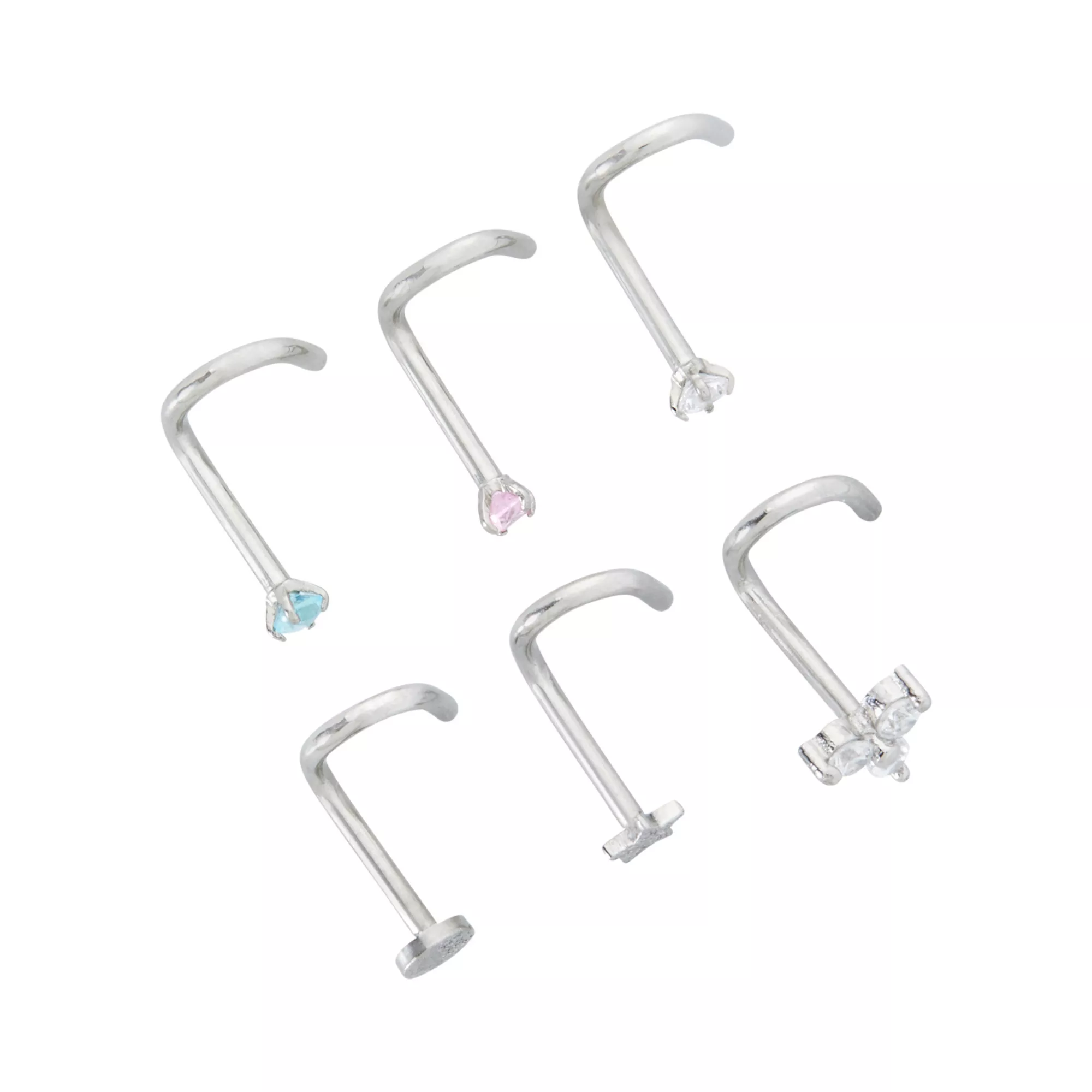 Multi-Pack CZ Moon and Star Screw Nose Rings 6 Pack - 18 Gauge at Spencer's