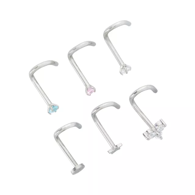 Multi-Pack CZ Moon and Star Screw Nose Rings 6 Pack - 18 Gauge at Spencer's