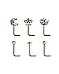 Multi-Pack CZ Moon and Star L-Bend Nose Rings 6 Pack - 20 Gauge