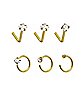 Multi-Pack CZ Goldtone L-Bend Nose Rings and Half Hoop and Hoop Nose Rings 6 Pack - 20 Gauge