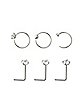 Multi-Pack Round and Square CZ L-Bend Nose Rings and Hoop Nose Rings 6 Pack - 20 Gauge