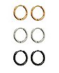Silvertone Rose Gold and Black Huggie Hoop Earrings 3 Pack - 18 Gauge