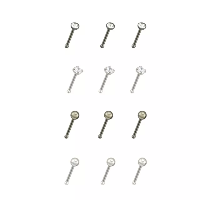Multi-Pack Silvertone and Black CZ Pronged Nose Pins 12 Pack - 20 Gauge at Spencer's