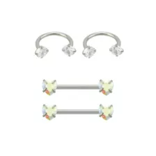 Multi-Pack Aurora Borealis Effect Heart Horseshoe Rings and Barbells 2 Pair - 14 Gauge at Spencer's