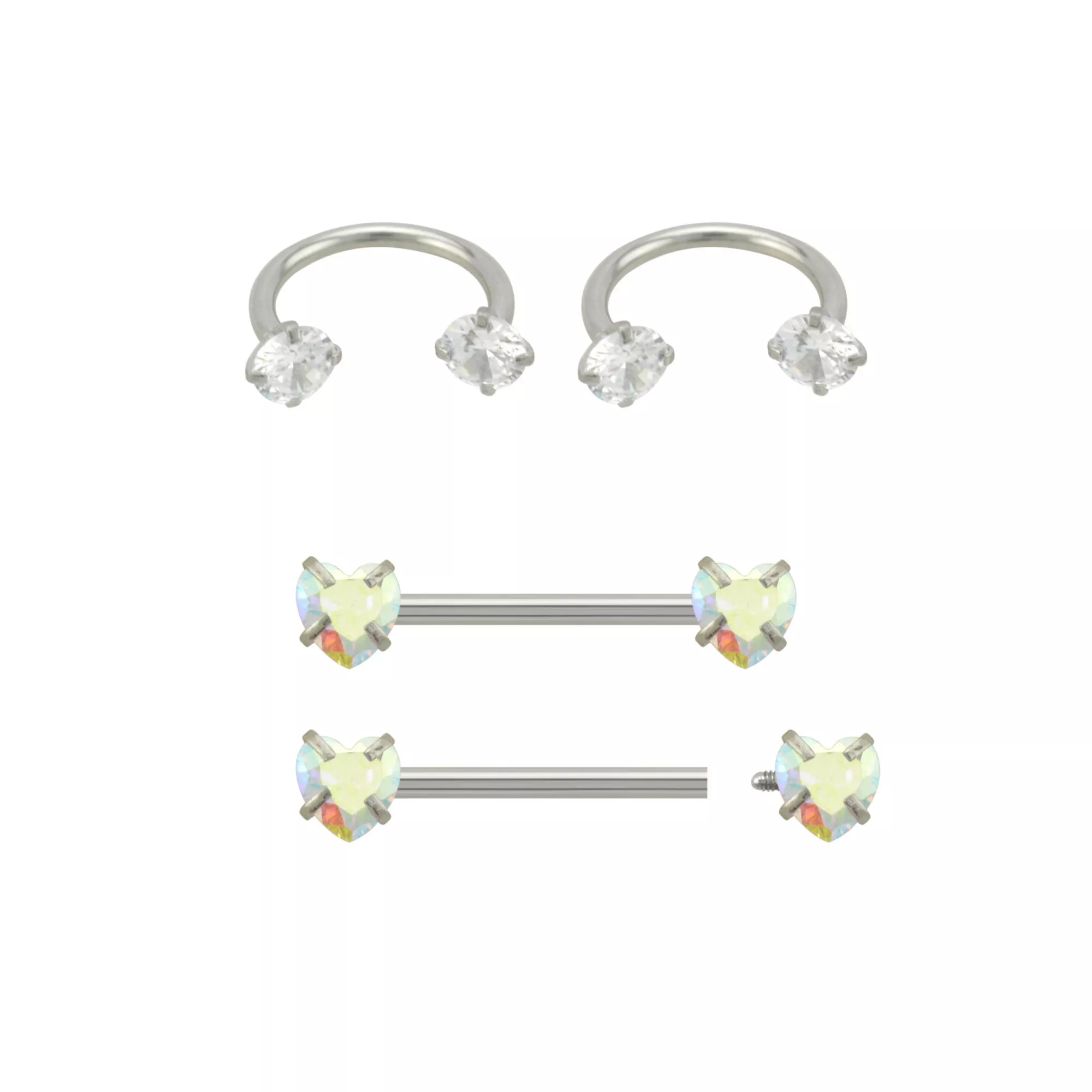 Multi-Pack Aurora Borealis Effect Heart Horseshoe Rings and Barbells 2 Pair - 14 Gauge at Spencer's