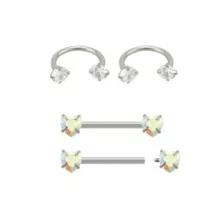 Multi-Pack Aurora Borealis Effect Heart Horseshoe Rings and Barbells 2 Pair - 14 Gauge at Spencer's