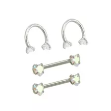 Multi-Pack Aurora Borealis Effect Heart Horseshoe Rings and Barbells 2 Pair - 14 Gauge at Spencer's
