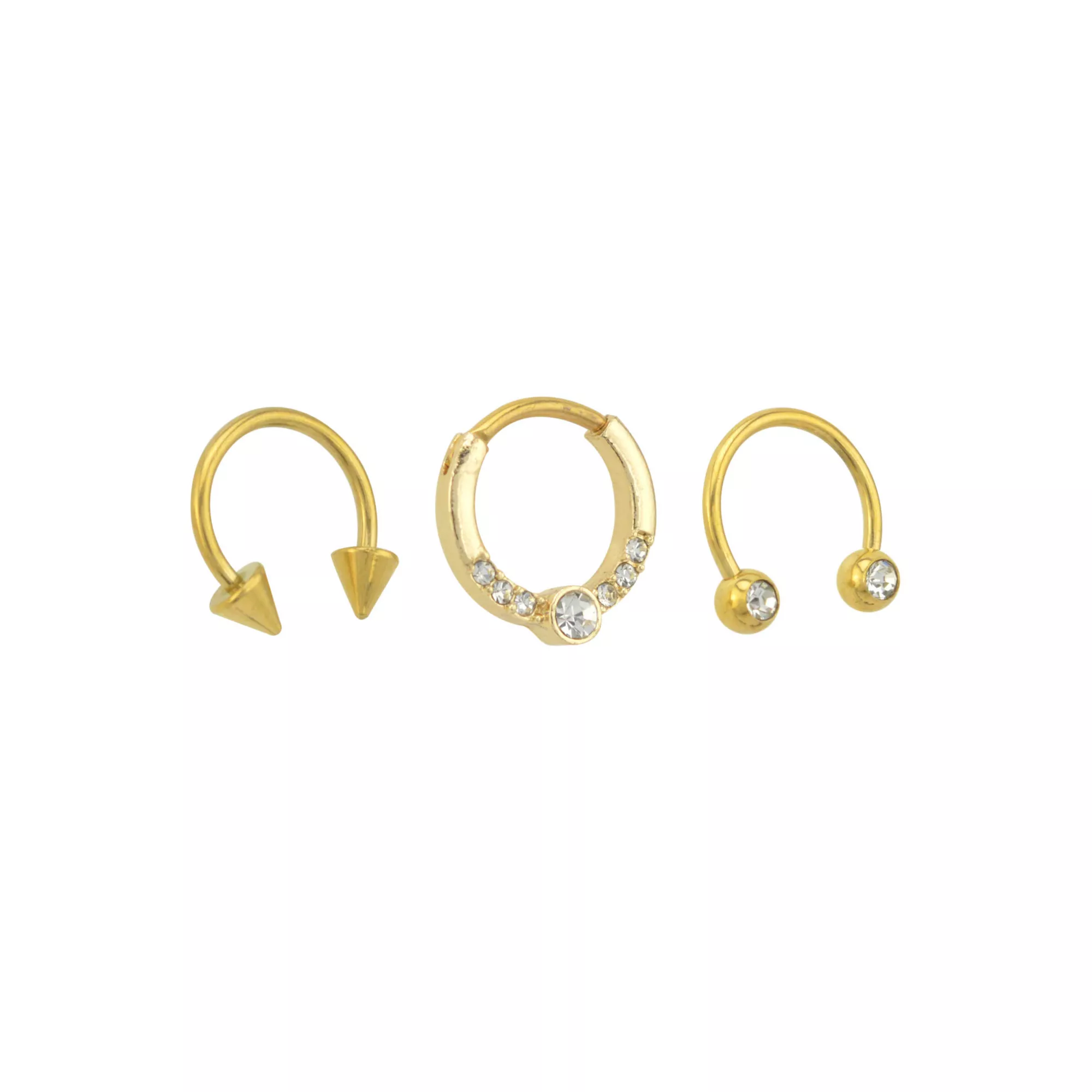 Multi-Pack CZ Goldtone Horseshoe Rings and Clicker Septum Ring 3 Pack - 16 Gauge at Spencer's