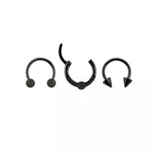 Multi-Pack CZ Black Horseshoe Rings and Clicker Septum Ring 3 Pack - 16 Gauge at Spencer's