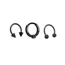 Multi-Pack CZ Black Horseshoe Rings and Clicker Septum Ring 3 Pack - 16 Gauge at Spencer's