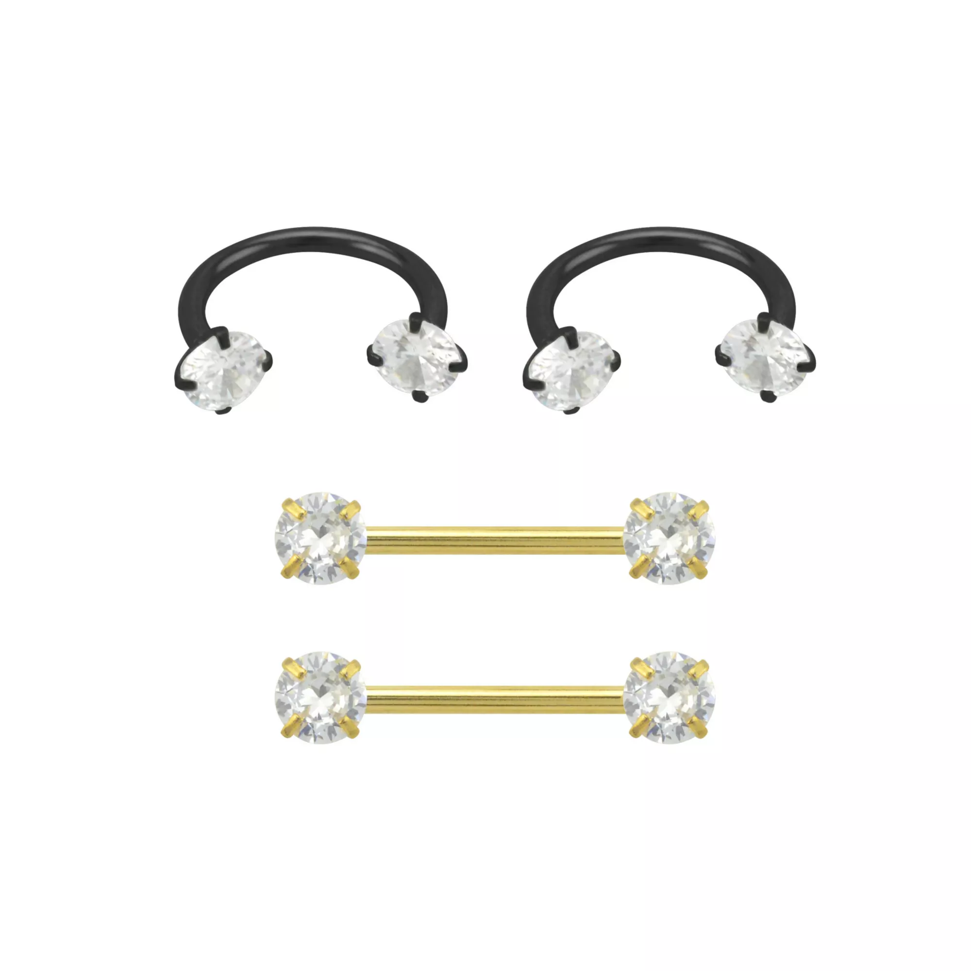 Multi-Pack Goldtone and Black Horseshoe Rings and Nipple Barbells 4 Pack - 14 Gauge at Spencer's