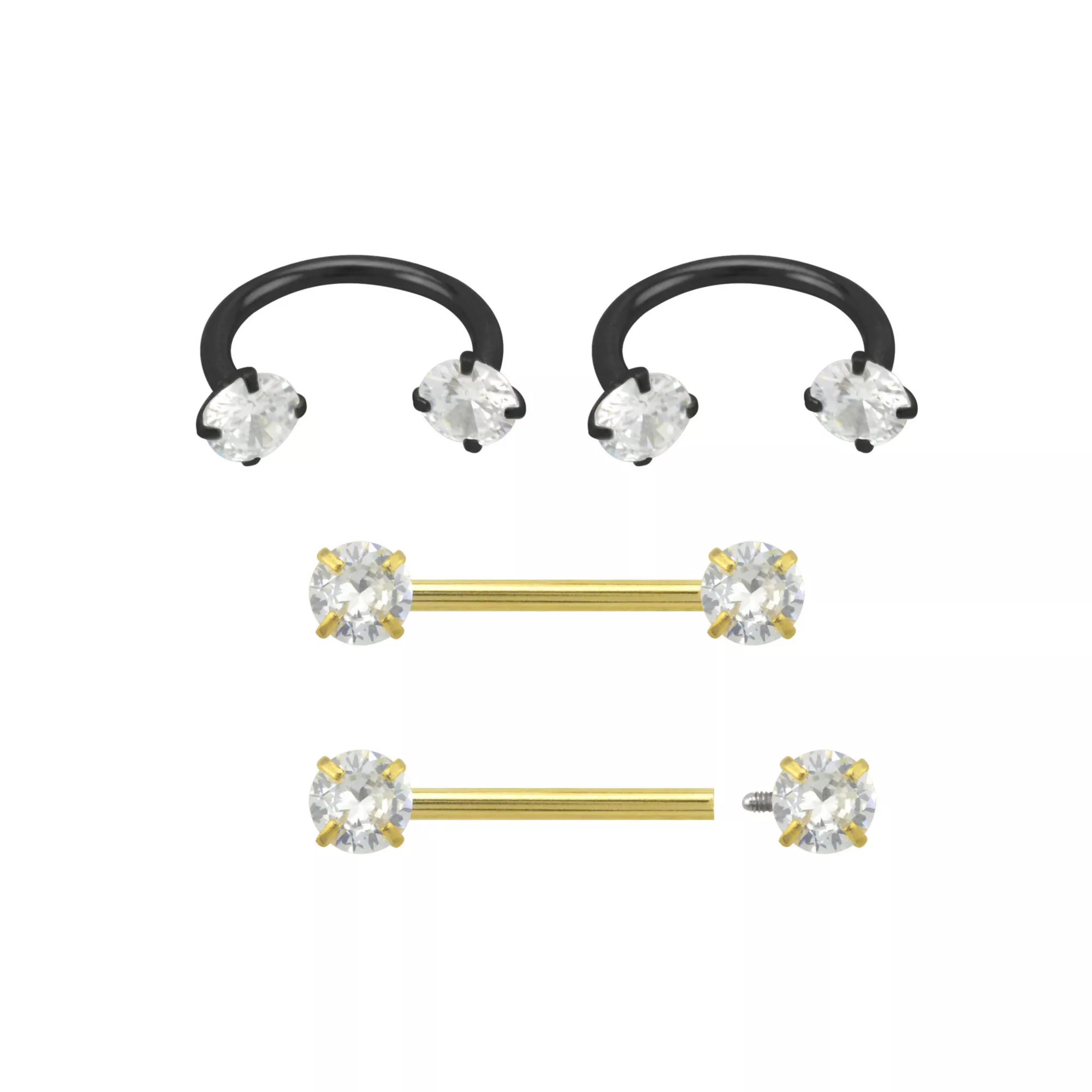 Multi-Pack Goldtone and Black Horseshoe Rings and Nipple Barbells 4 Pack - 14 Gauge at Spencer's