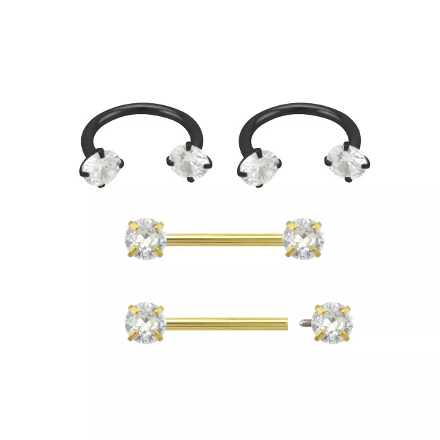 Multi-Pack Goldtone and Black Horseshoe Rings and Nipple Barbells 4 Pack - 14 Gauge at Spencer's