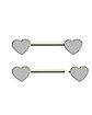 Silvertone Heart Nipple Barbells - 14 Gauge