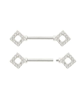 Silvertone Diamond Nipple Barbells - 14 Gauge