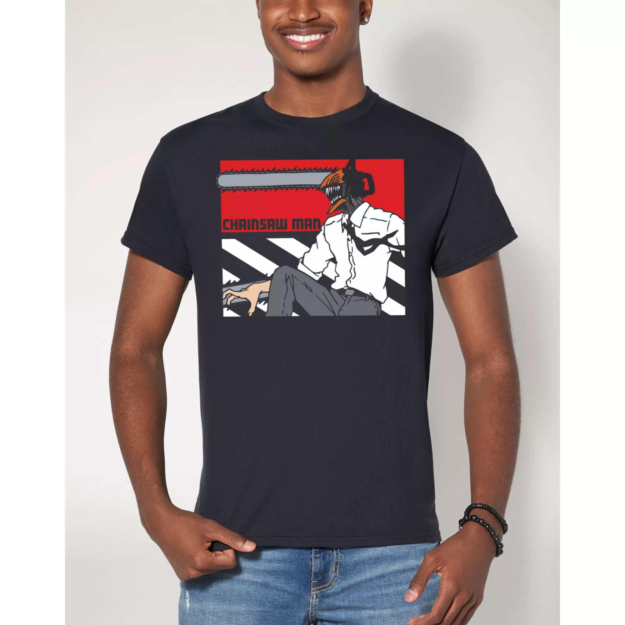 Black and Red Chainsaw Man T Shirt at Spencer's