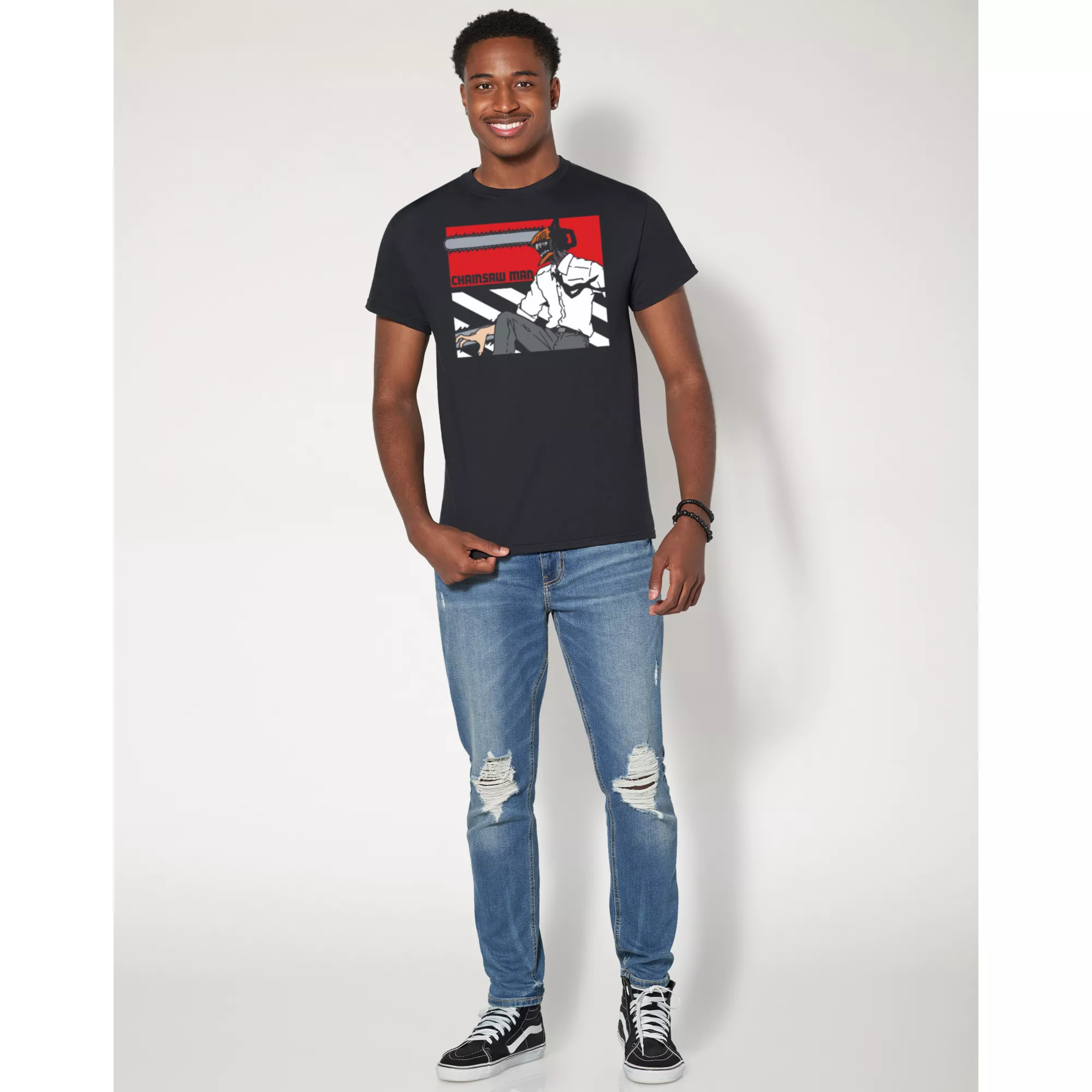 Black and Red Chainsaw Man T Shirt at Spencer's
