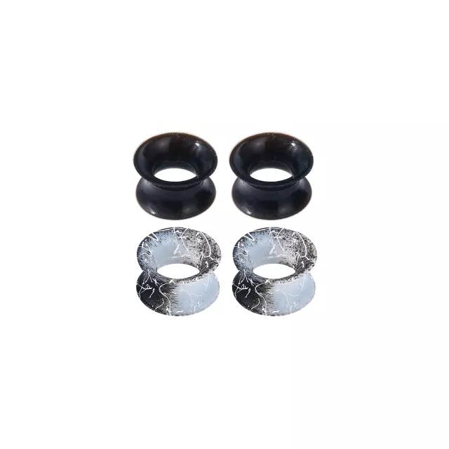 Muti-Pack Black and White Splatter Tunnel Plugs - 2 Pair at Spencer's