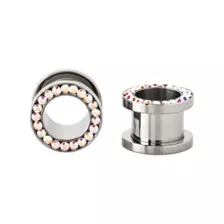 Silvertone CZ Aurora Borealis Effect Titanium Screw Fit Tunnels at Spencer's