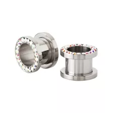 Silvertone CZ Aurora Borealis Effect Titanium Screw Fit Tunnels at Spencer's