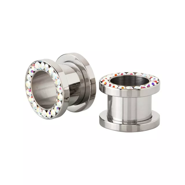 Silvertone CZ Aurora Borealis Effect Titanium Screw Fit Tunnels at Spencer's