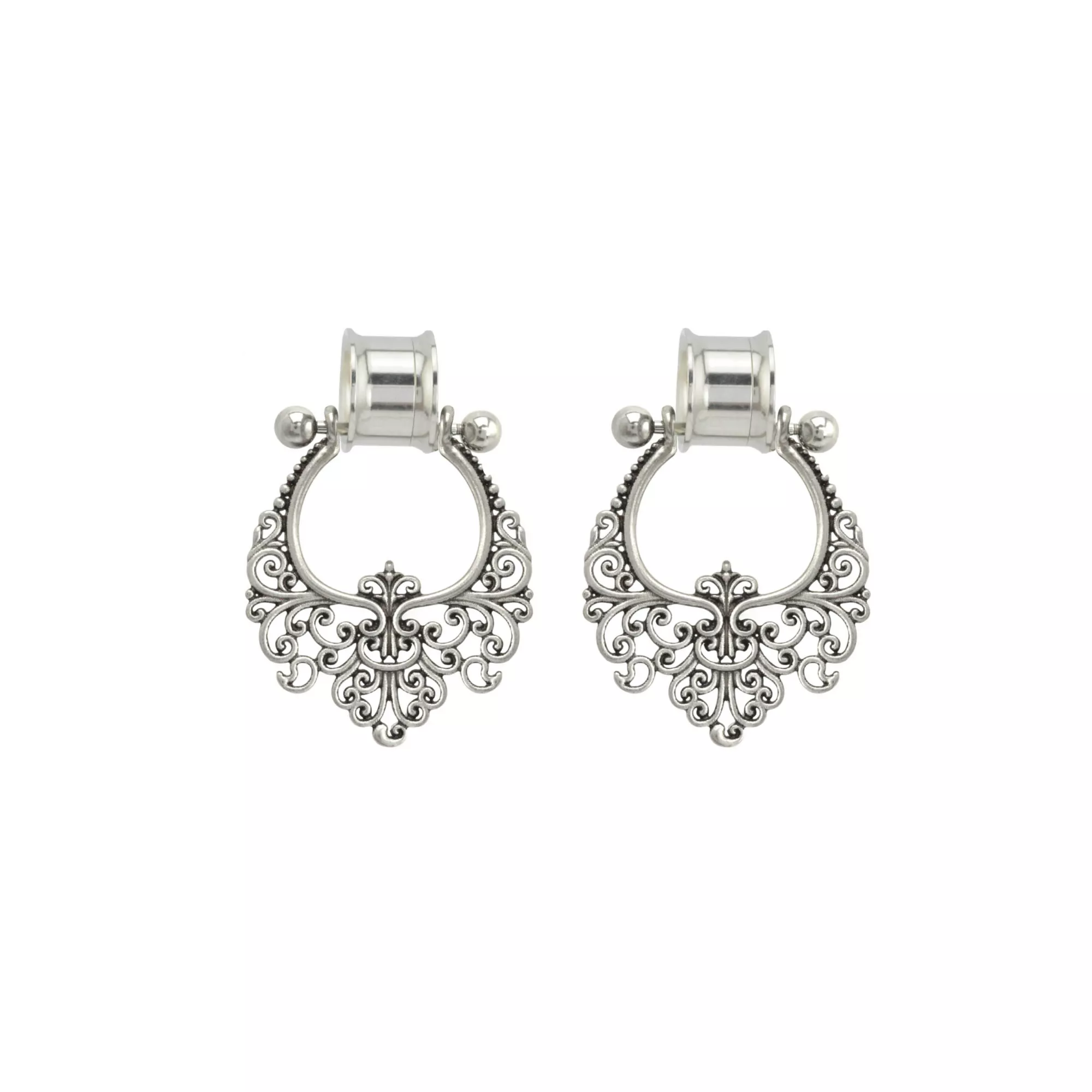 Silvertone Filigree Dangle Double Flare Tunnels at Spencer's