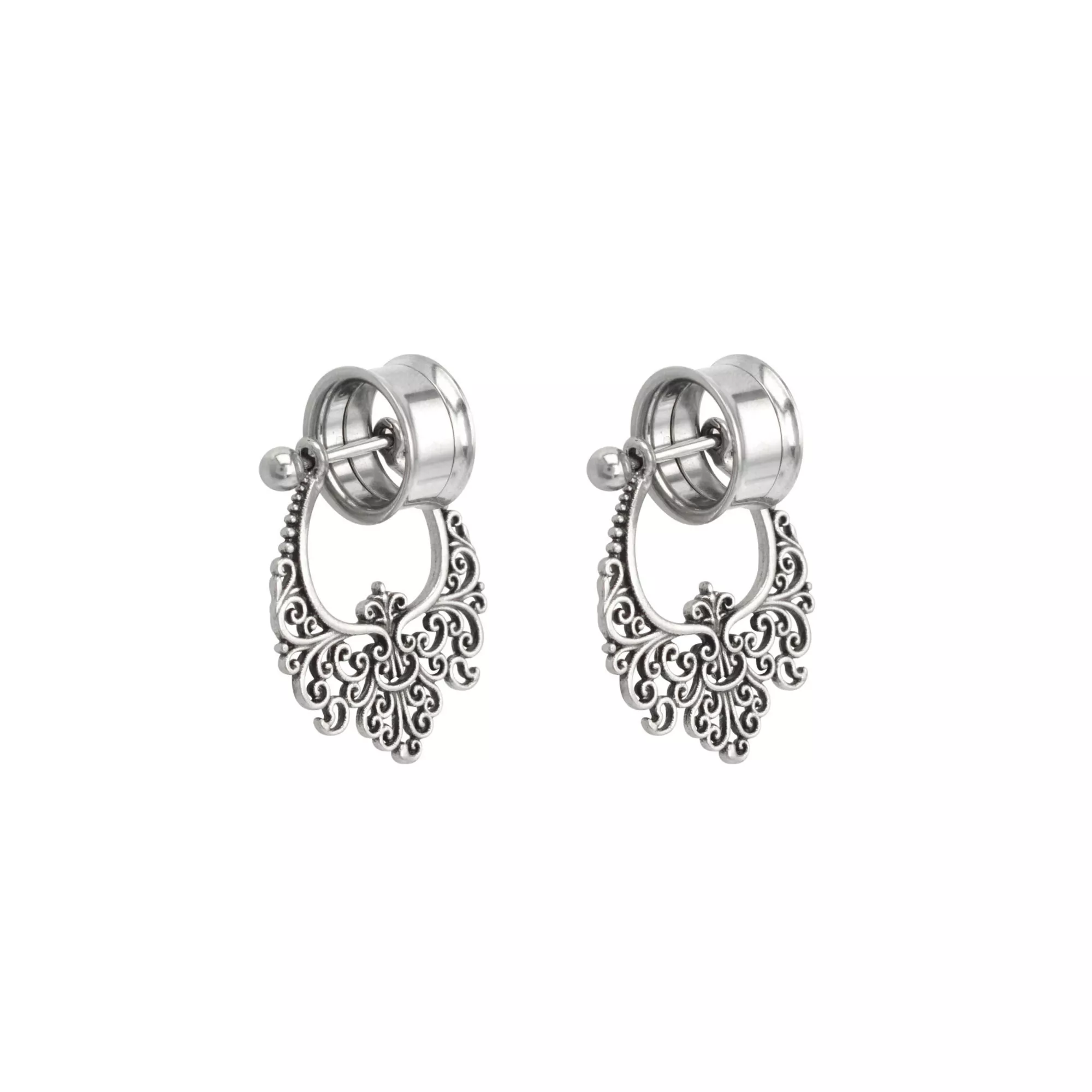 Silvertone Filigree Dangle Double Flare Tunnels at Spencer's