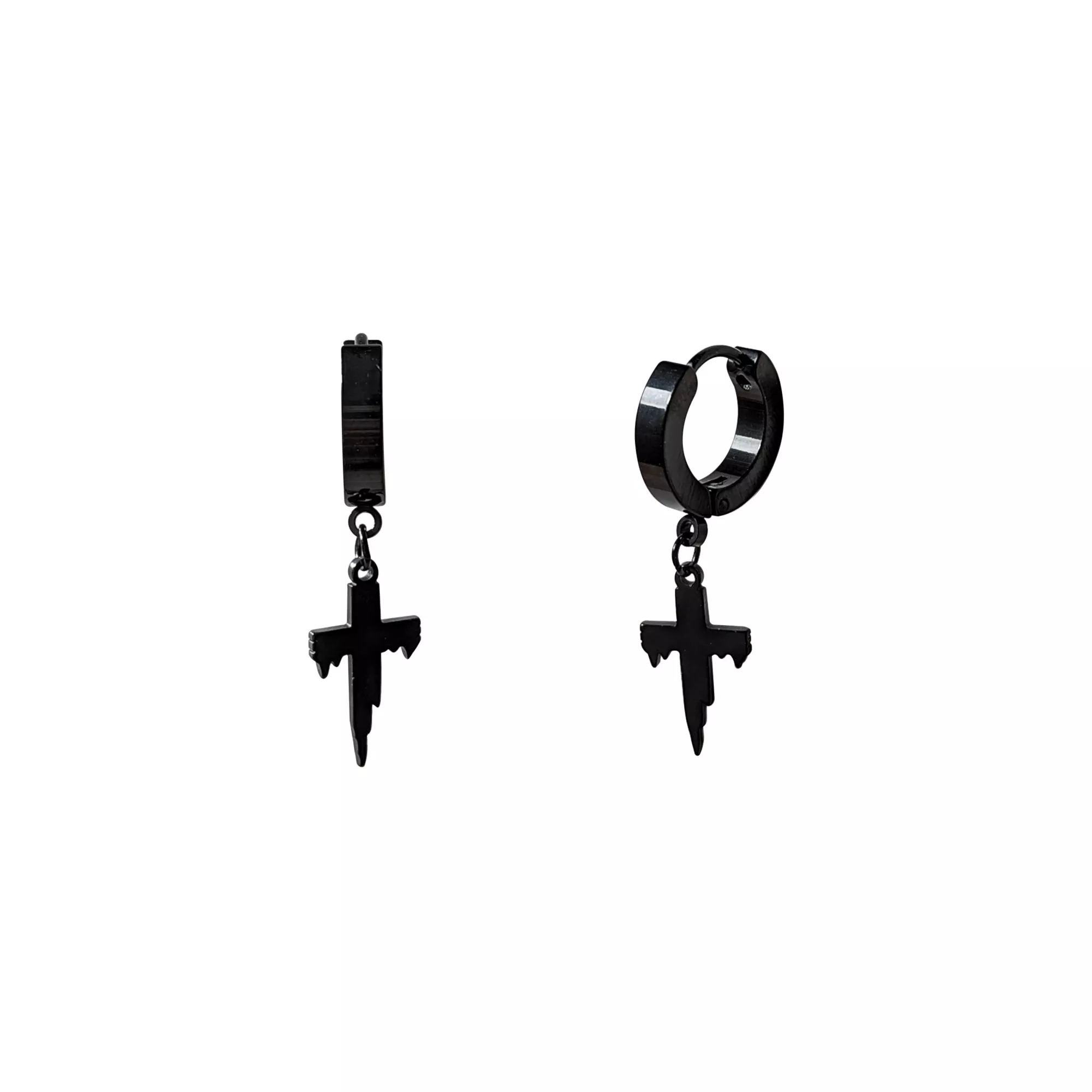 Black Drip Cross Hoop Dangle Earrings