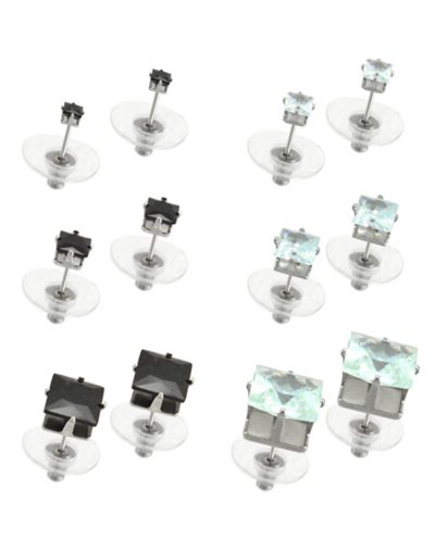 Multi-Pack CZ Clear and Black Stud Earrings - 6 Pair