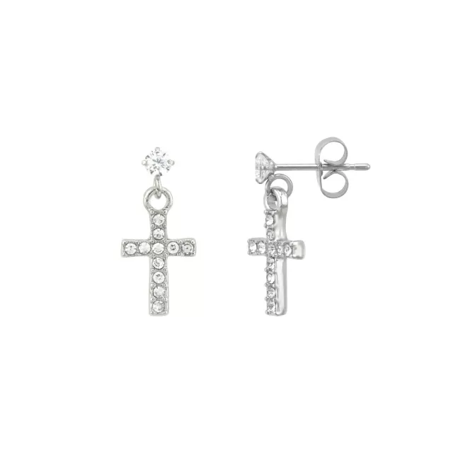 CZ Cross Stud Dangle Earrings at Spencer's