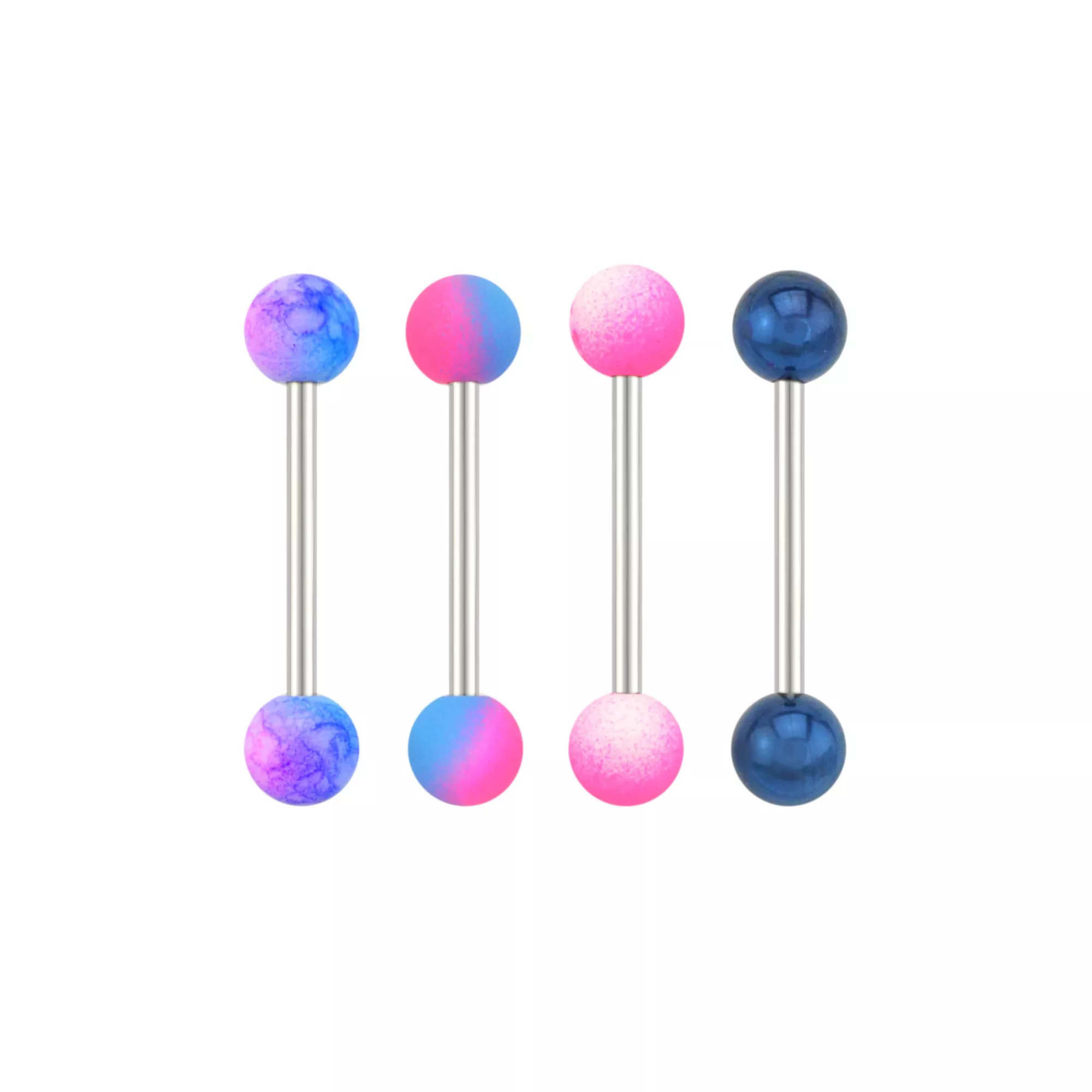 Multi-Pack Pink and Blue Pronged Industrial Barbells 4 Pack - 14 Gauge at Spencer's
