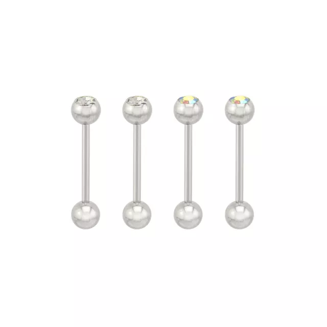 Multi-Pack CZ and Aurora Borealis Silvertone Barbells 4 Pack - 14 Gauge at Spencer's