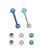 Multi-Pack CZ Blue Pave Silvertone Barbells 2 Pack with Extra Barbells - 14 Gauge